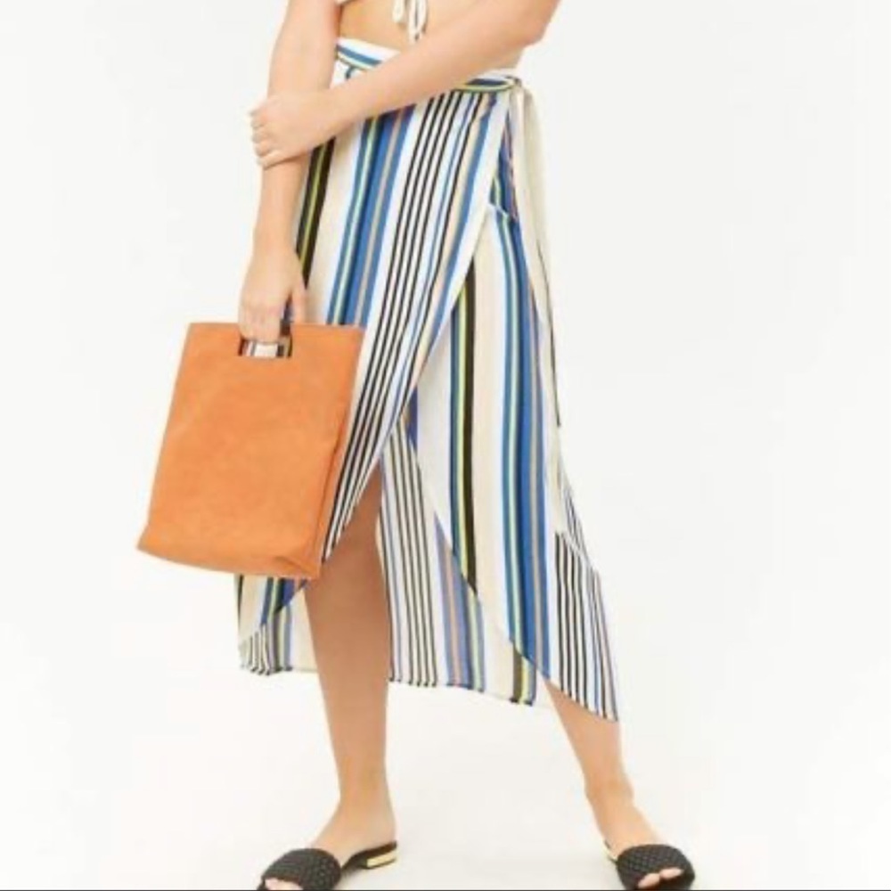 F21 Multi-Striped Wrap Skirt Size Medium